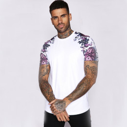Sleeve Purple Floral T-Shirt - White